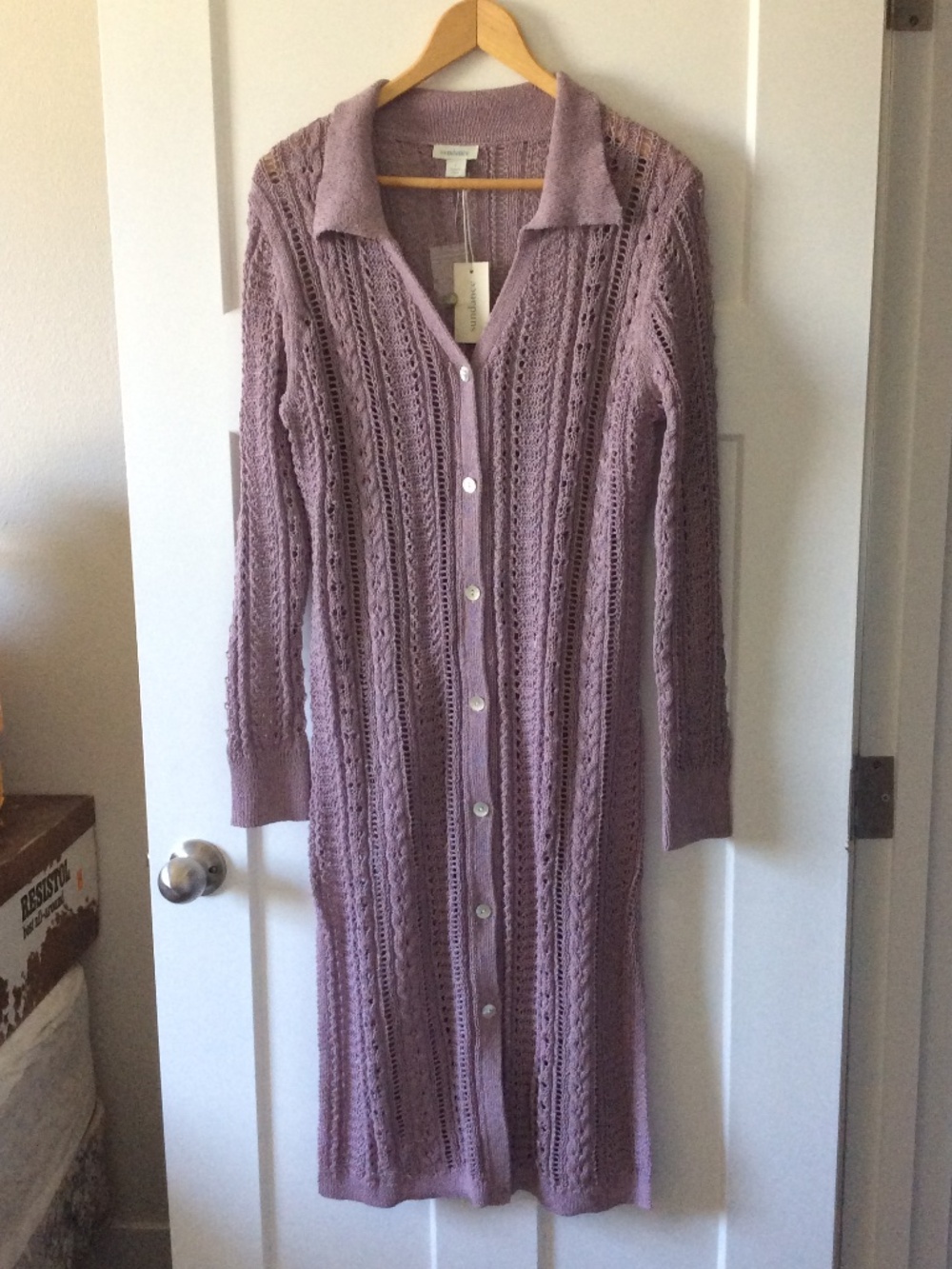 Sundance W's Lavender open knit button up duster length Sweater Dress - Large